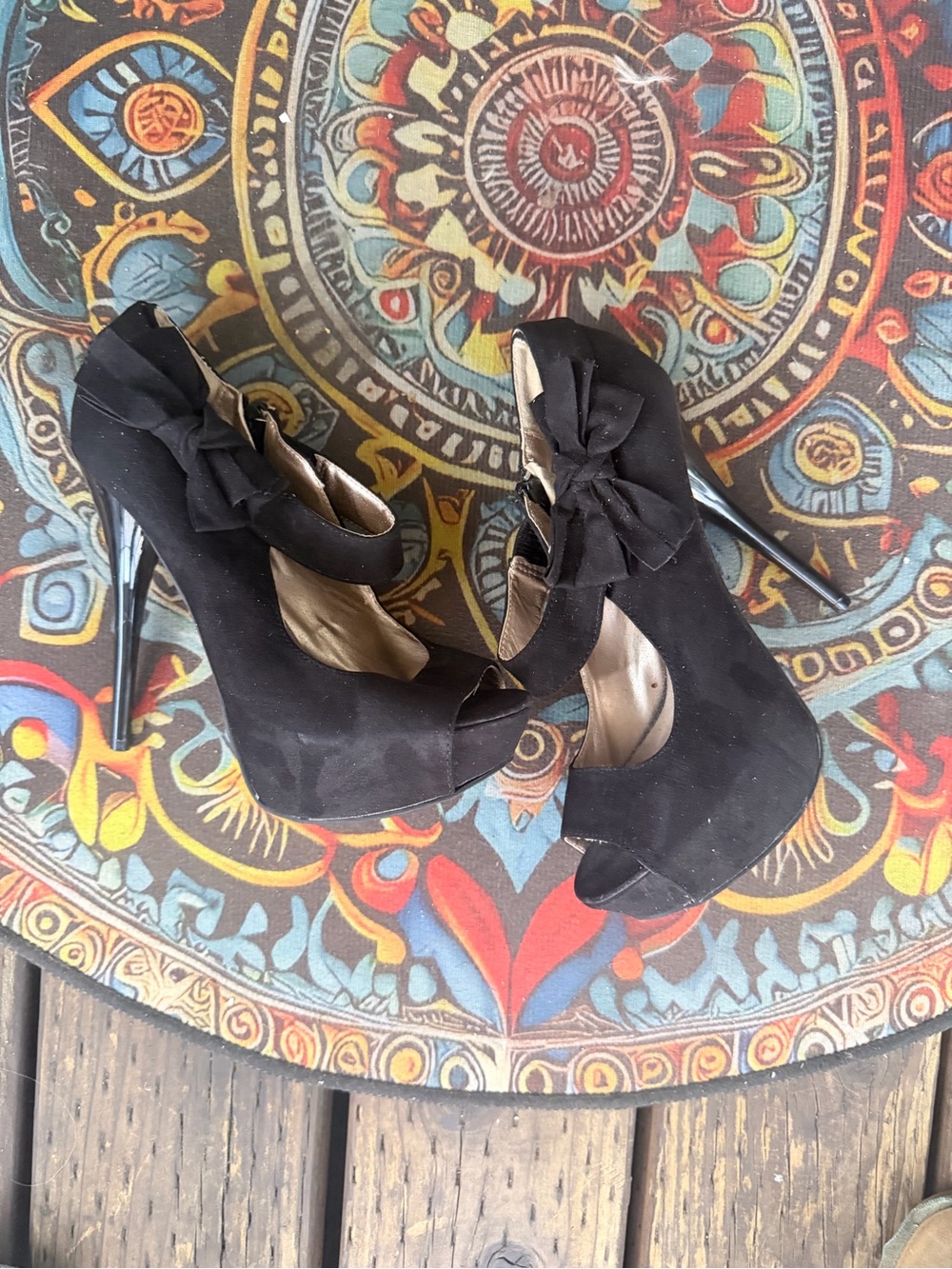 Source Unknown Black Peep-Toe Bow High Stiletto Heels